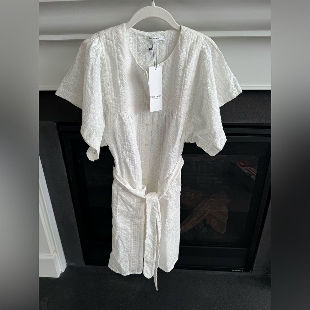 Emerson Fry White Embroidered Marion Button Dress